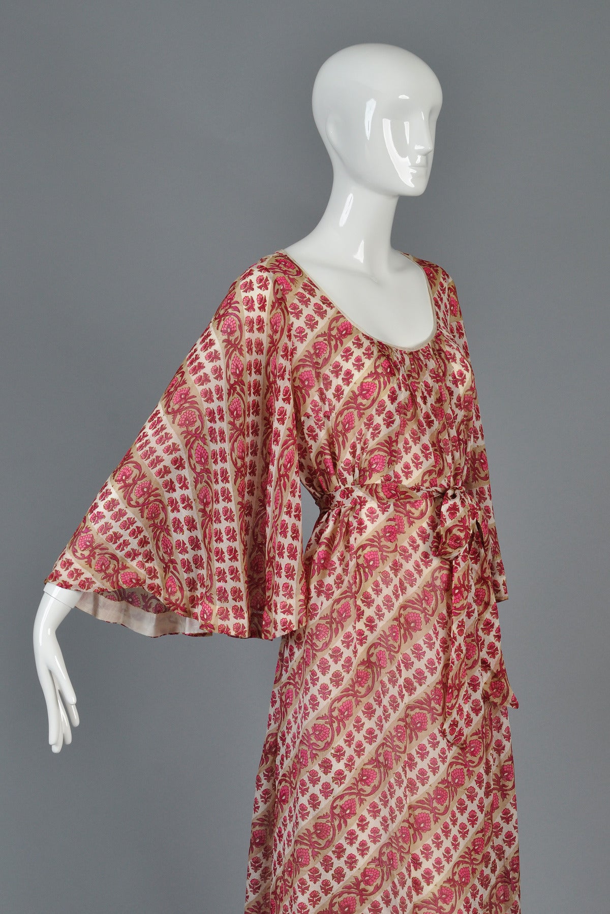 1970s Neiman Marcus Indian Silk Maxi Dress with Bell Sleeves 5