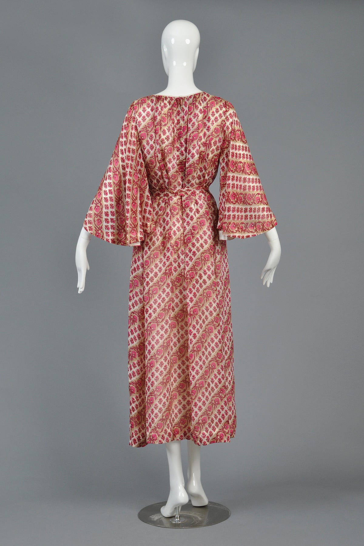 1970s Neiman Marcus Indian Silk Maxi Dress with Bell Sleeves 6