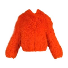 Used Sonia Rykiel Cropped Day-Glo Orange Mongolian Lamb Fur Coat