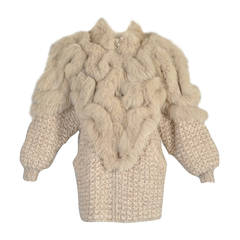Avant Garde 1980s Knit Cocoon Coat w/ Fox Fur Shoulders