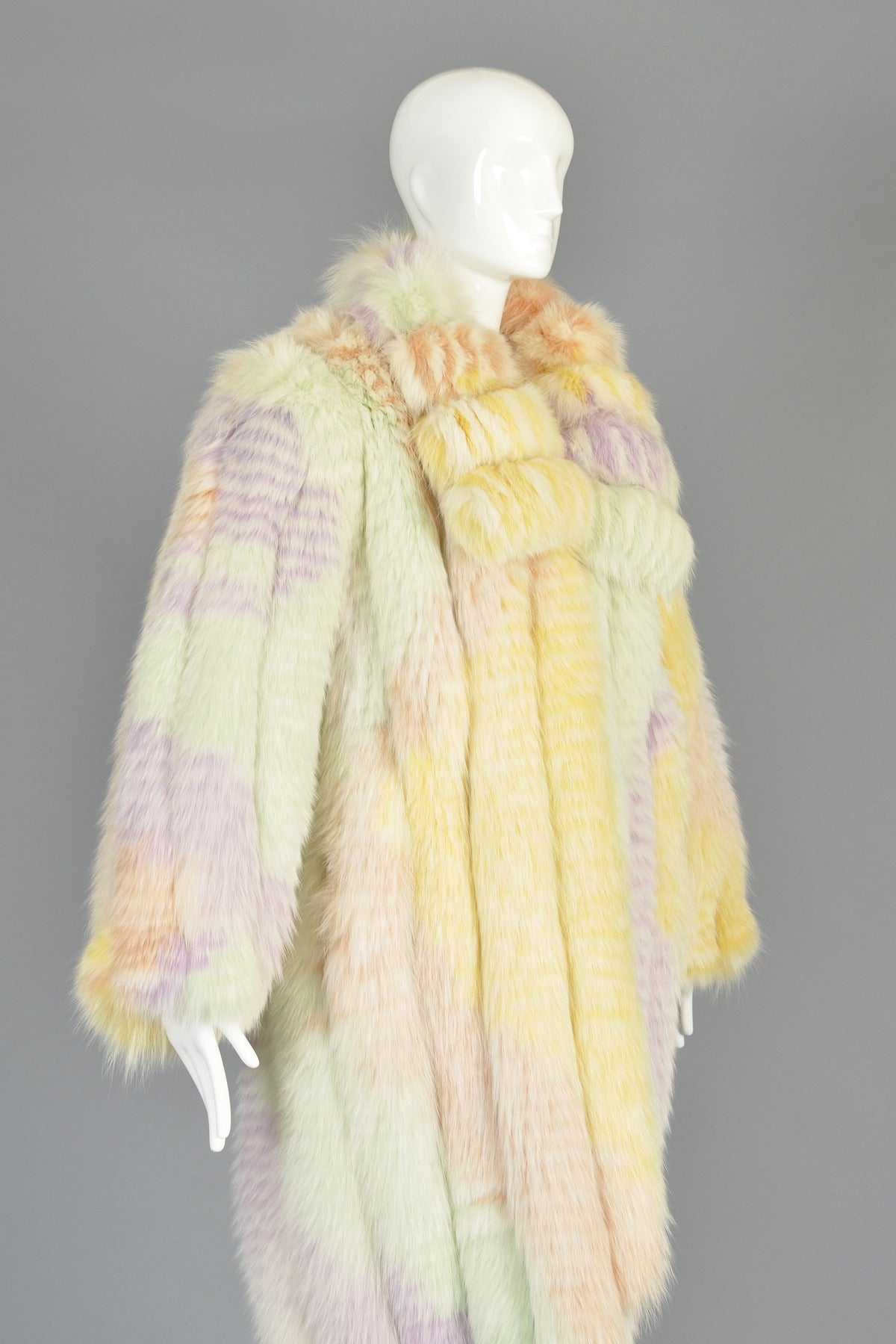 Spectacular 1980s Hi-Lo Feathered Rainbow Fox Fur Coat 1