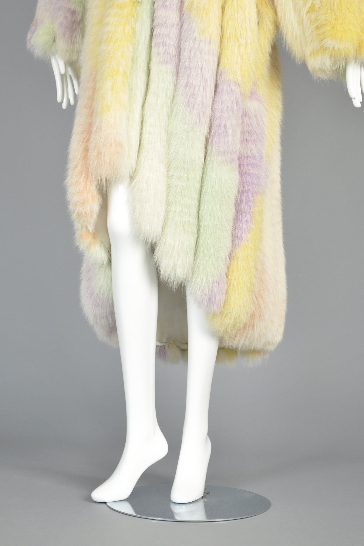 Spectacular 1980s Hi-Lo Feathered Rainbow Fox Fur Coat 3