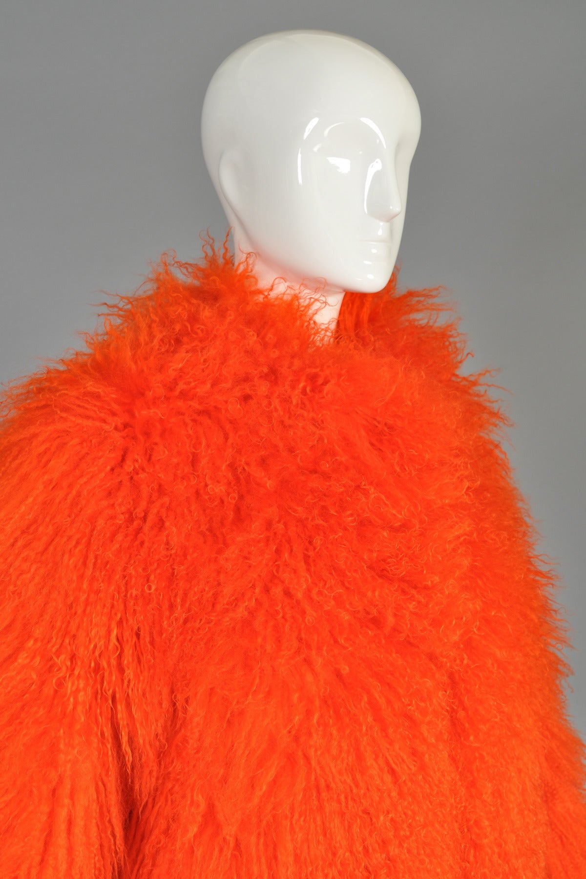 Women's Sonia Rykiel Cropped Day-Glo Orange Mongolian Lamb Fur Coat