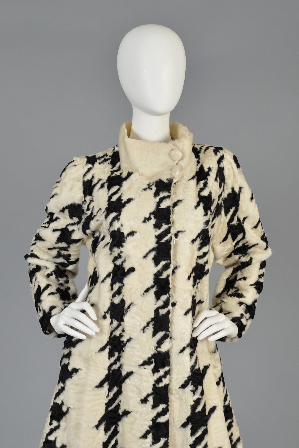 Women's Mod 1960s Houndstooth Swakara Broadtail Fur Coat