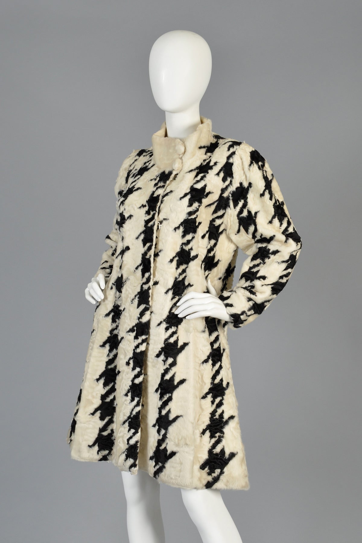 Mod 1960s Houndstooth Swakara Broadtail Fur Coat 3