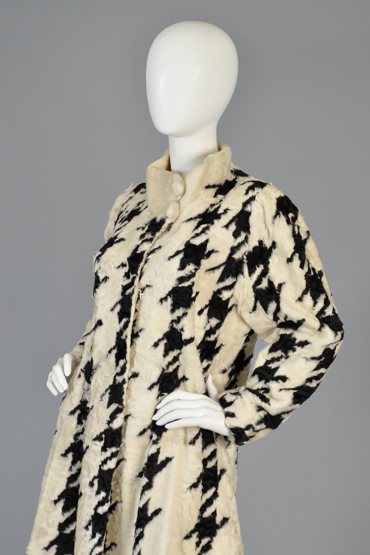 Mod 1960s Houndstooth Swakara Broadtail Fur Coat 4