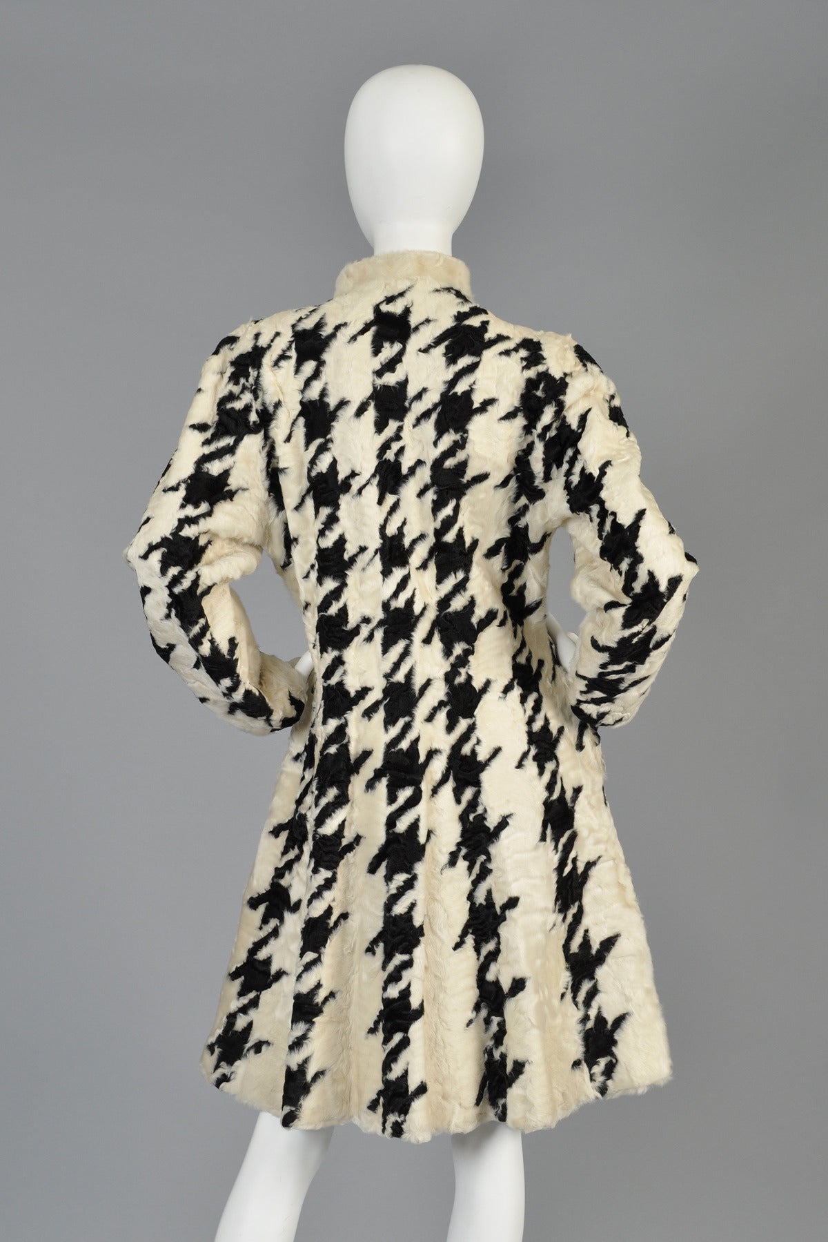 Mod 1960s Houndstooth Swakara Broadtail Fur Coat 5