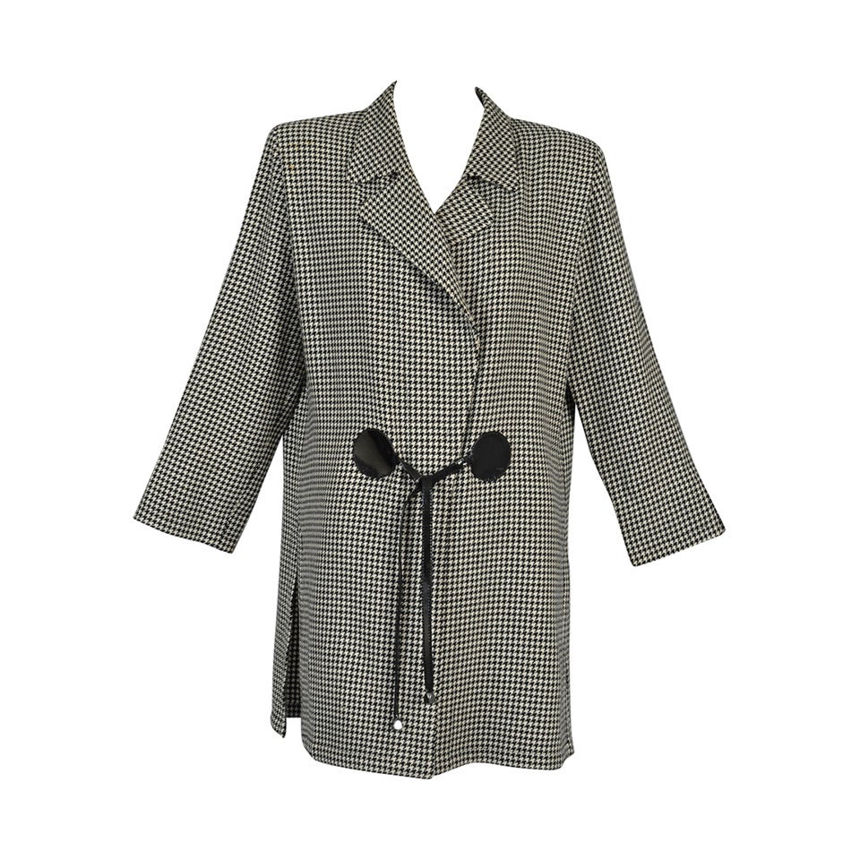 F/W 93 Pierre Cardin Haute Couture Houndstooth Vinyl Tie Jacket For Sale