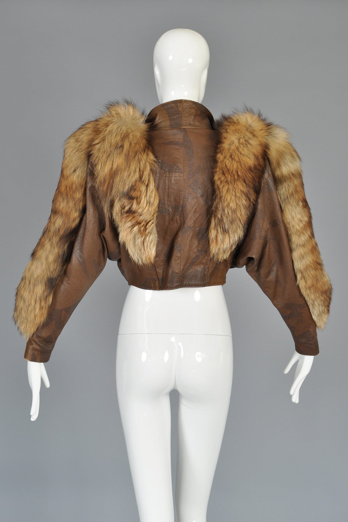 Cropped Cocoa Leather Jacket with Fox Fur Trim 4