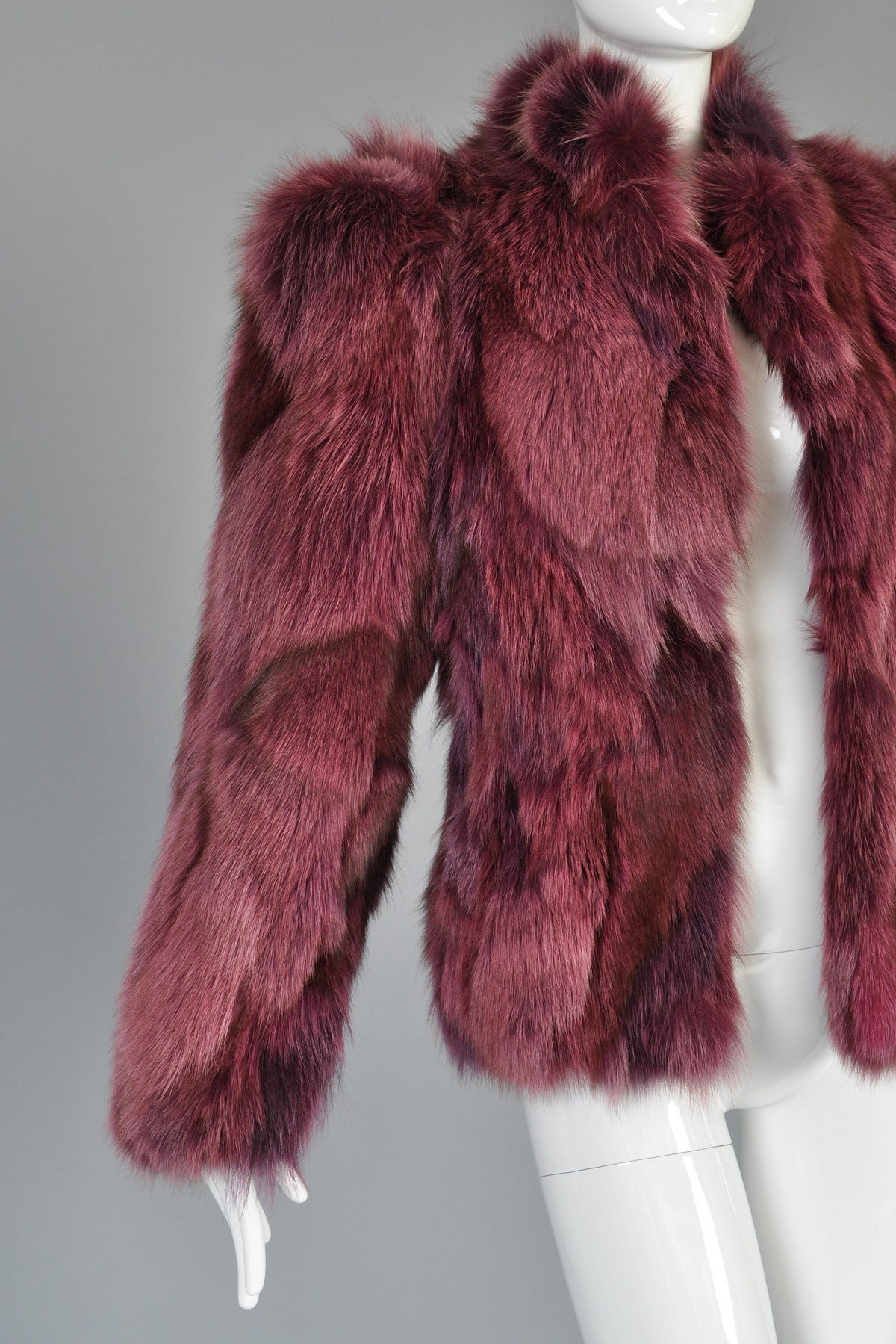 Raspberry Colored Cropped Fox Fur Coat In Excellent Condition In Yucca Valley, CA