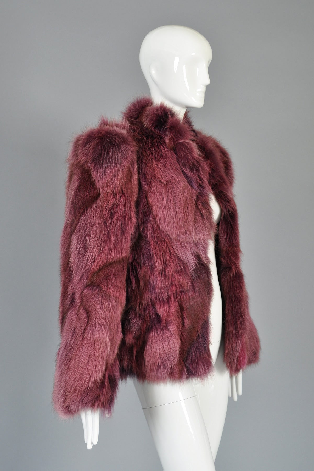 Raspberry Colored Cropped Fox Fur Coat 1