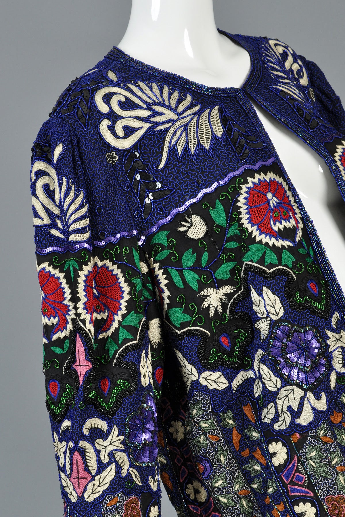 Women's Embroidered + Beaded Art Nouveau Inspired Silk Jacket For Sale