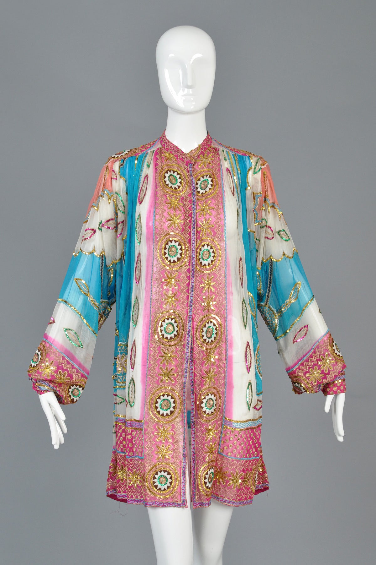 Embroidered Sheer Silk + Sequin Ethnic Jacket
