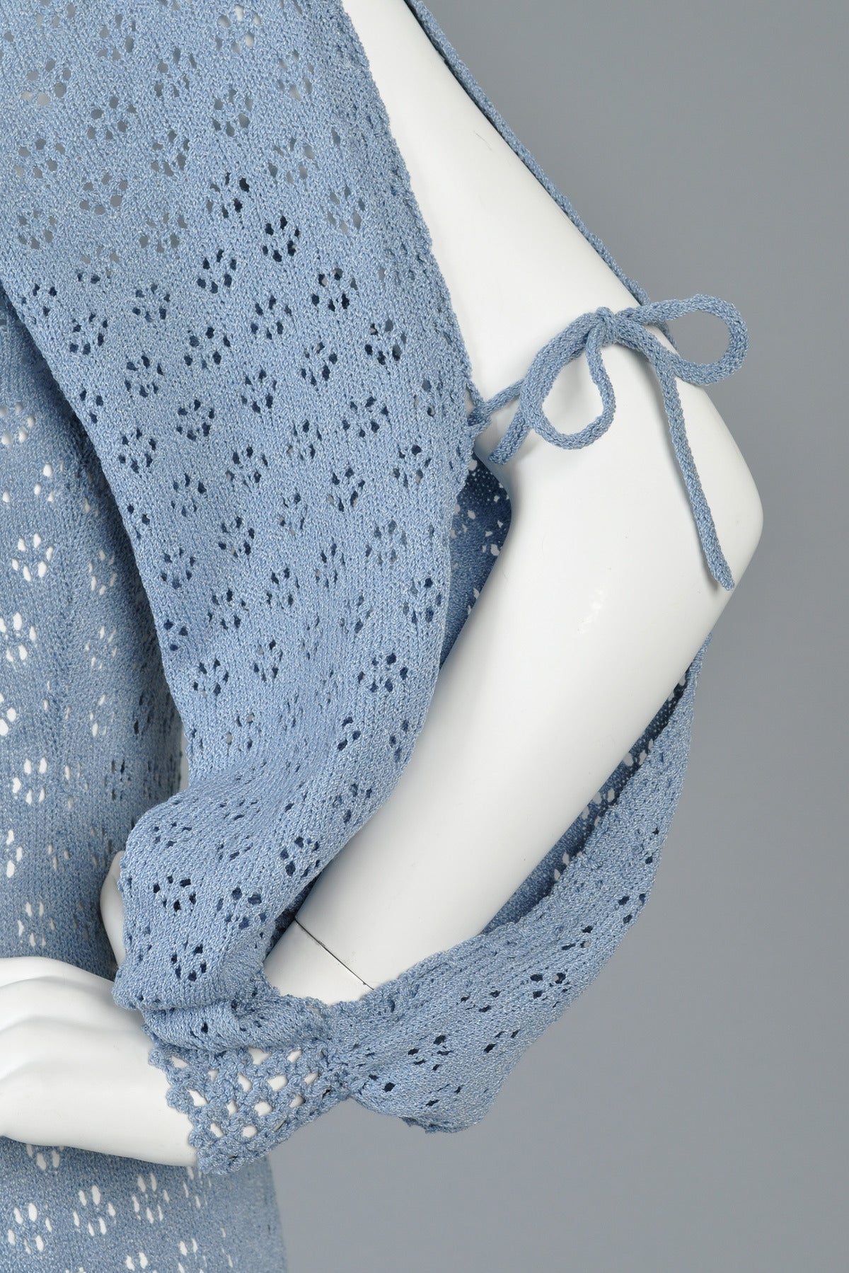 Cornflower Blue Bohemian Crochet Knit Maxi Dress with Open Sleeves 2