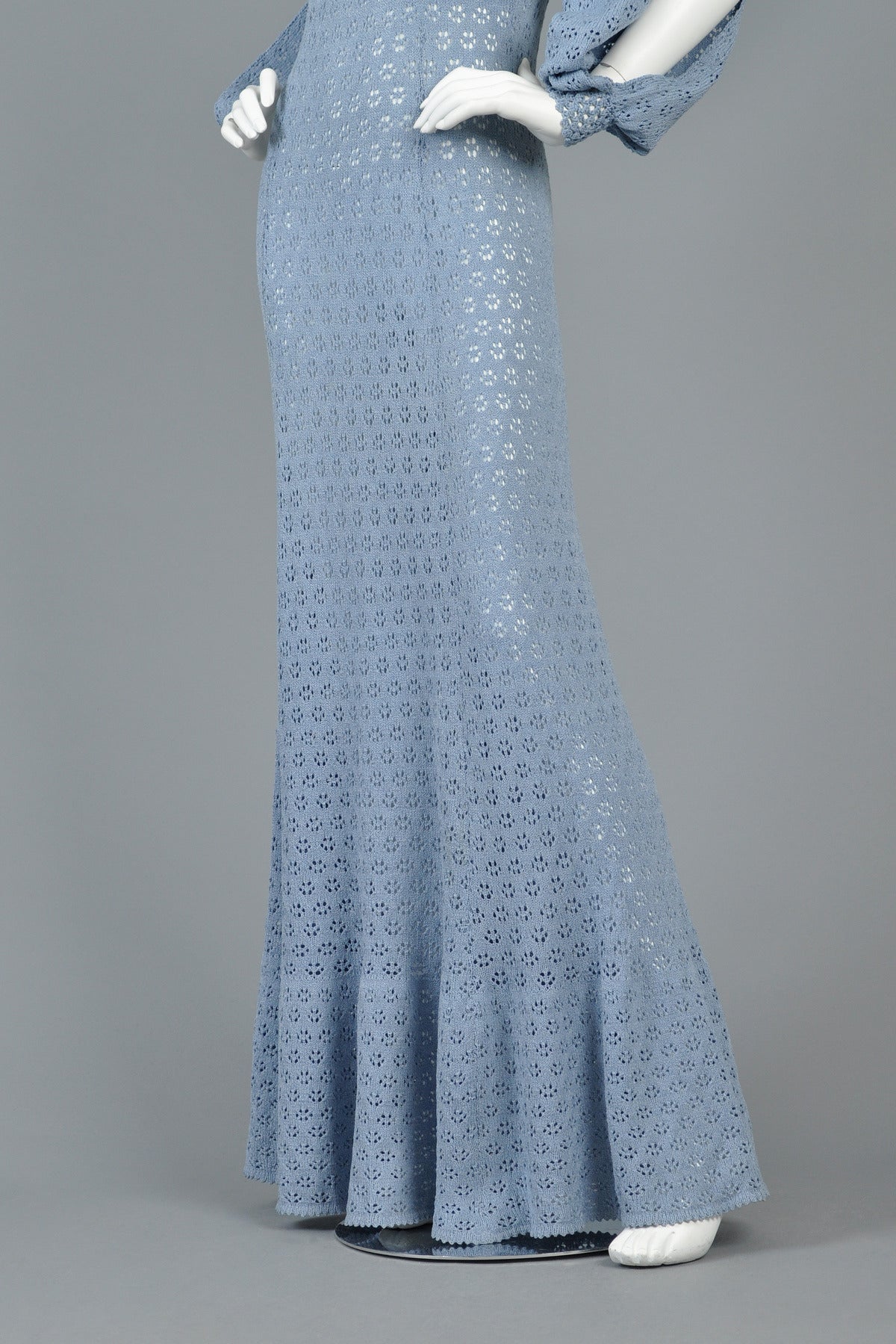 Cornflower Blue Bohemian Crochet Knit Maxi Dress with Open Sleeves 3