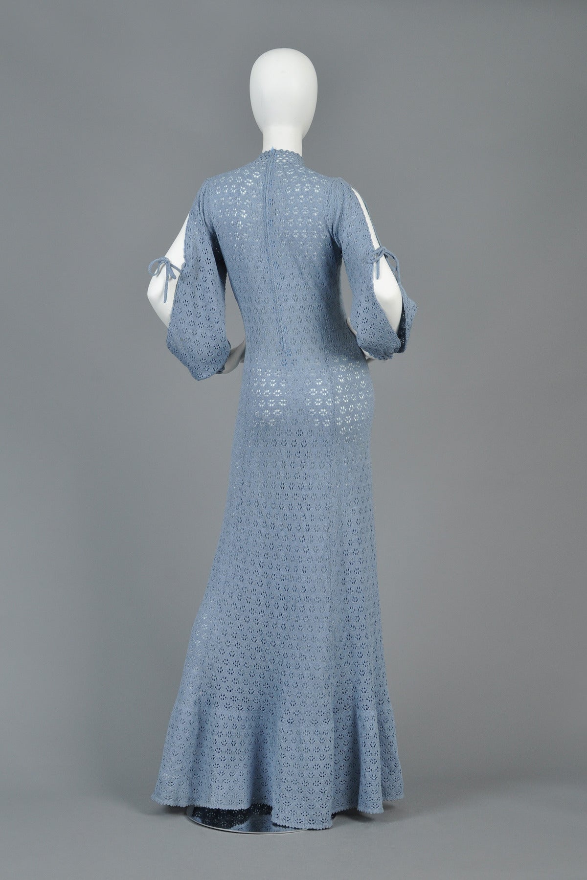 Cornflower Blue Bohemian Crochet Knit Maxi Dress with Open Sleeves 4