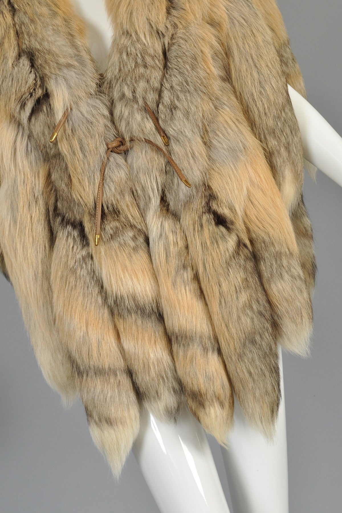 Women's Golden Island Fringed Fox Tail Fur Gilet