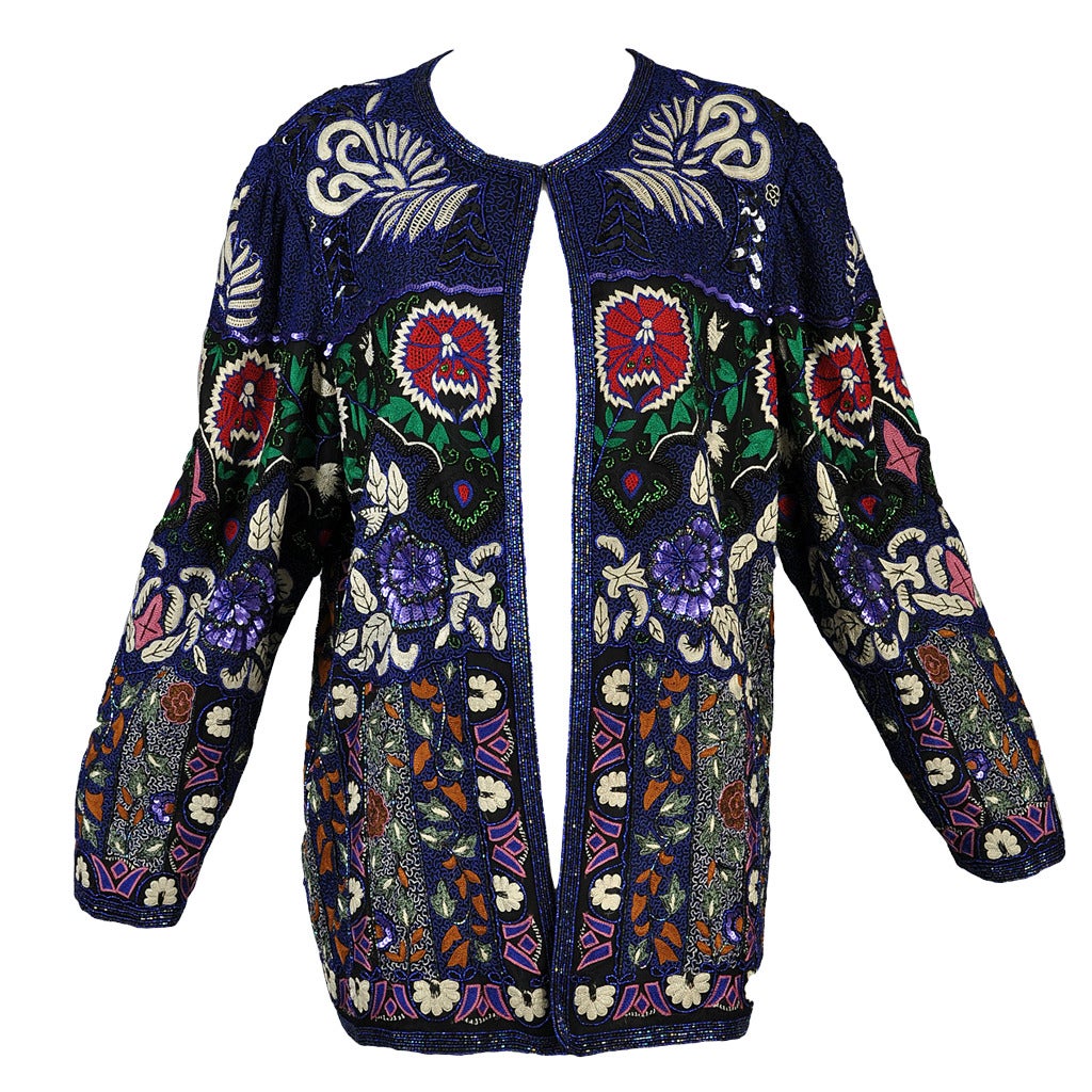 Embroidered + Beaded Art Nouveau Inspired Silk Jacket For Sale