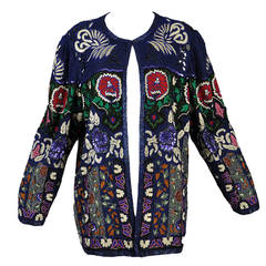 Vintage Embroidered + Beaded Art Nouveau Inspired Silk Jacket