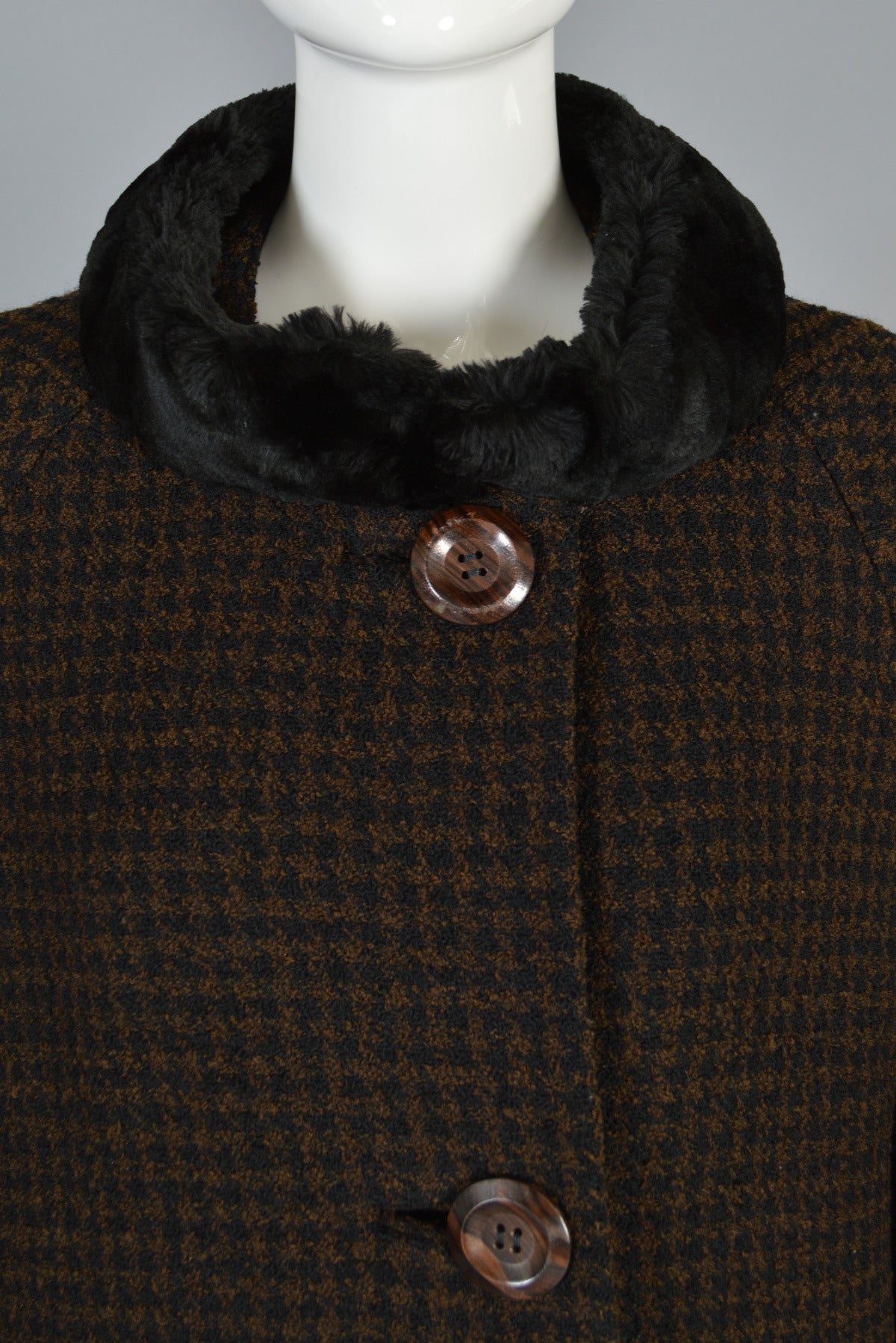 1950's Checked Wool + Sheared Beaver Swing Coat 1