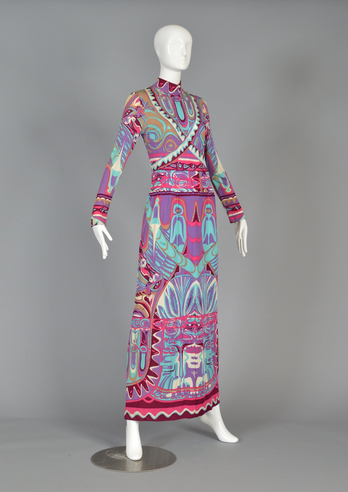 Emilia Bellini 1960s Silk Jersey Maxi Dress In Excellent Condition In Yucca Valley, CA