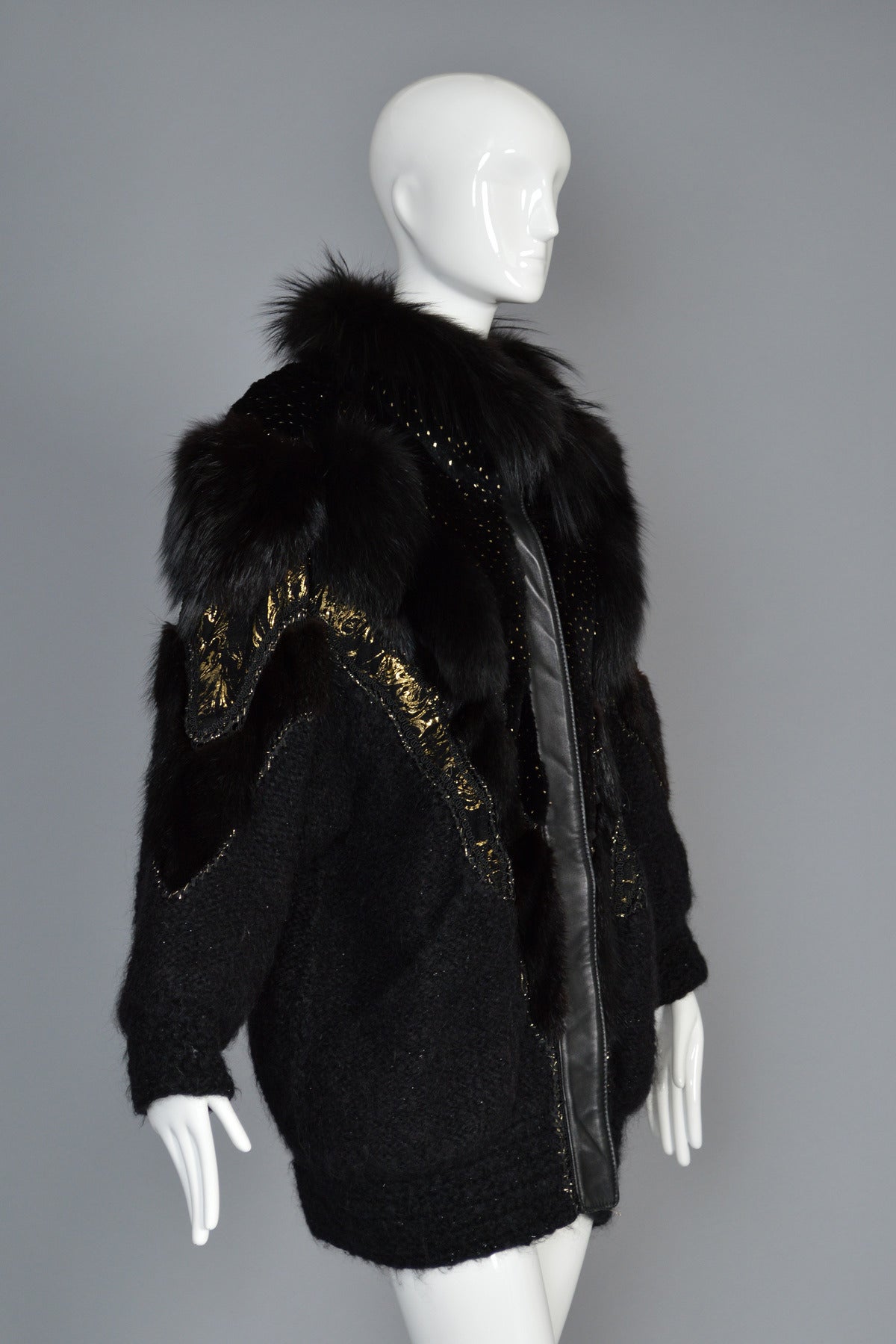 Hand Painted Leather and Mohair Coat with Fur Trim 1