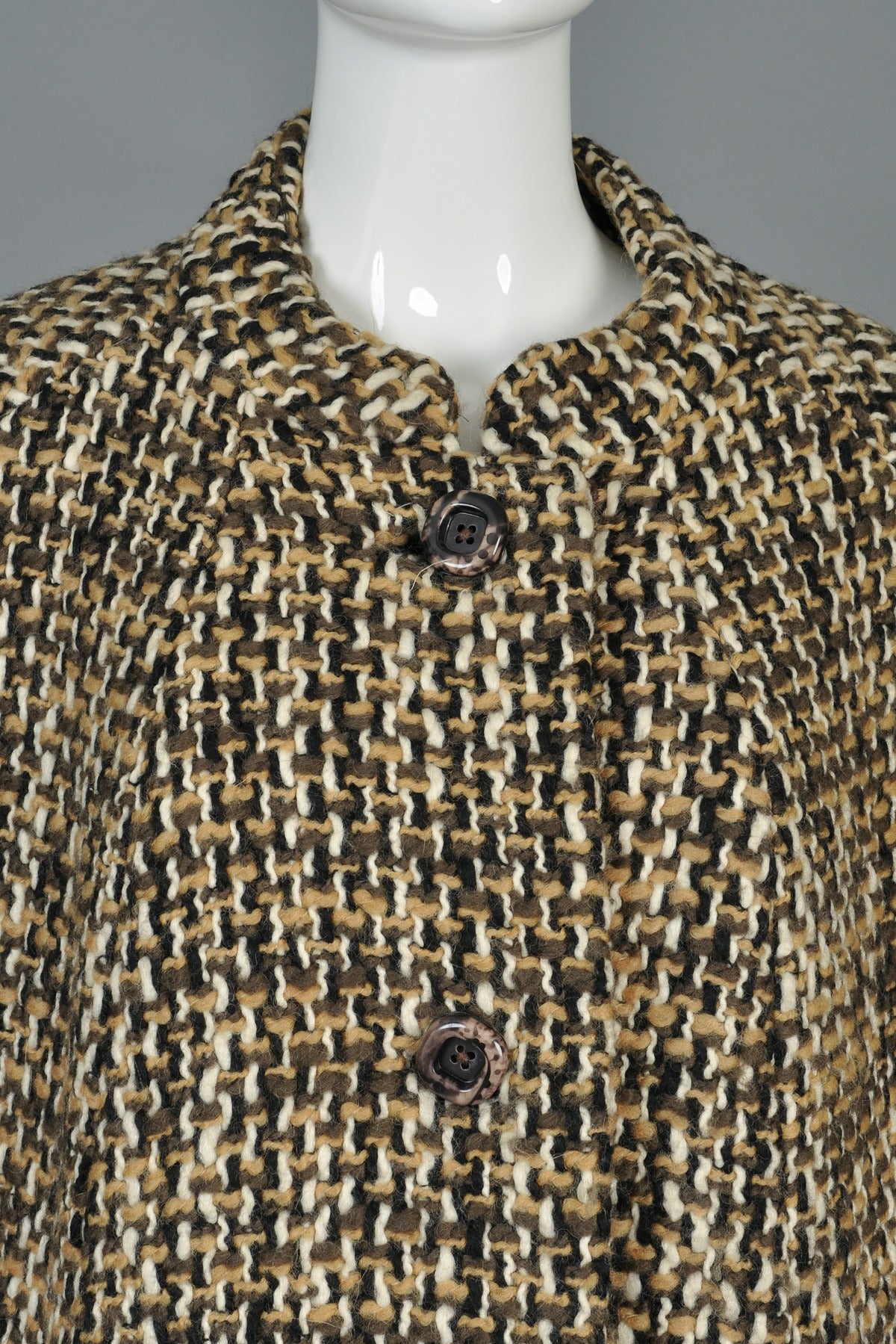 Women's 1960s Cropped Tweed Swing Coat with Lynx Fur Trim