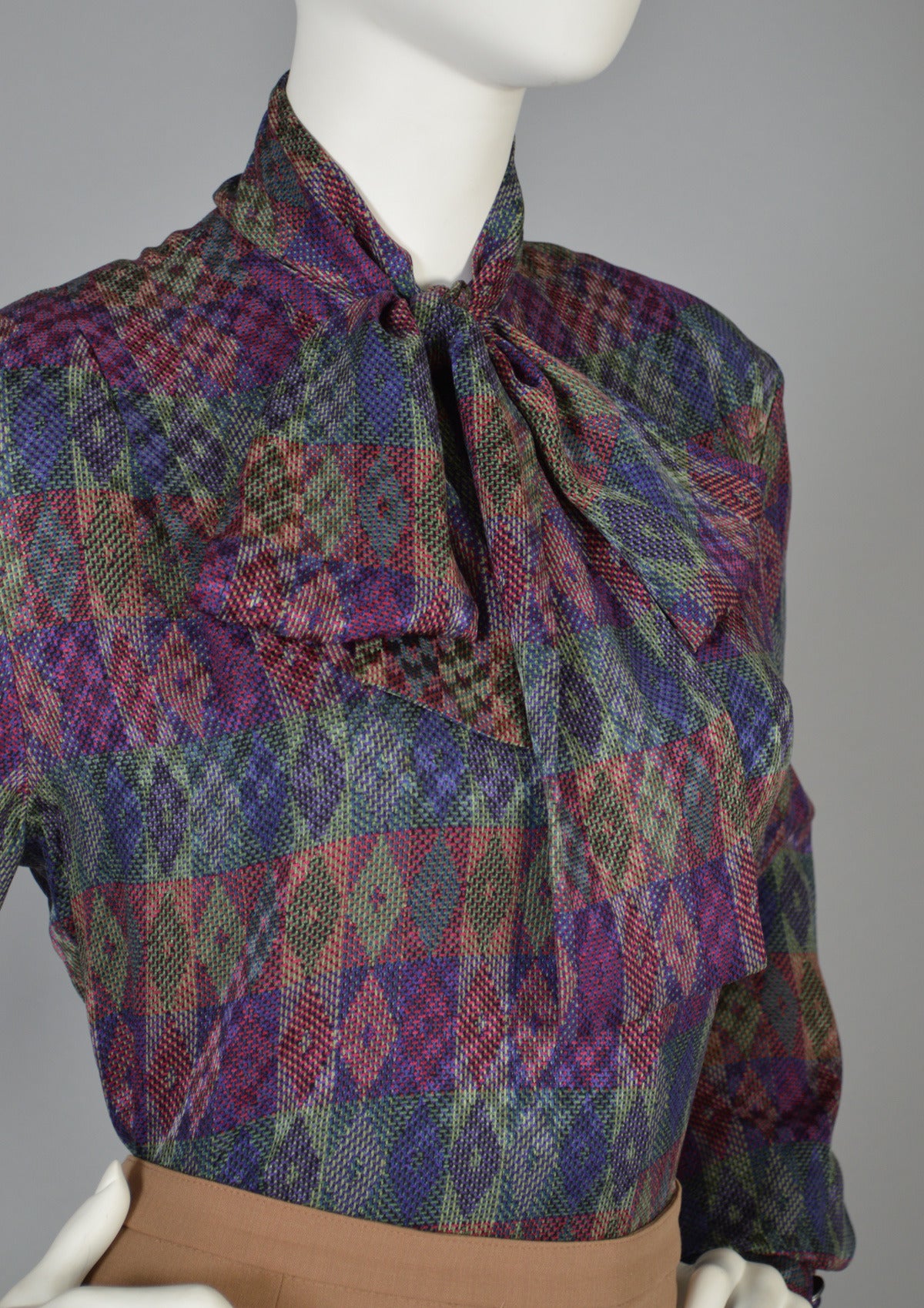 Women's Givenchy 1970's Graphic Silk Blouse with Ascot