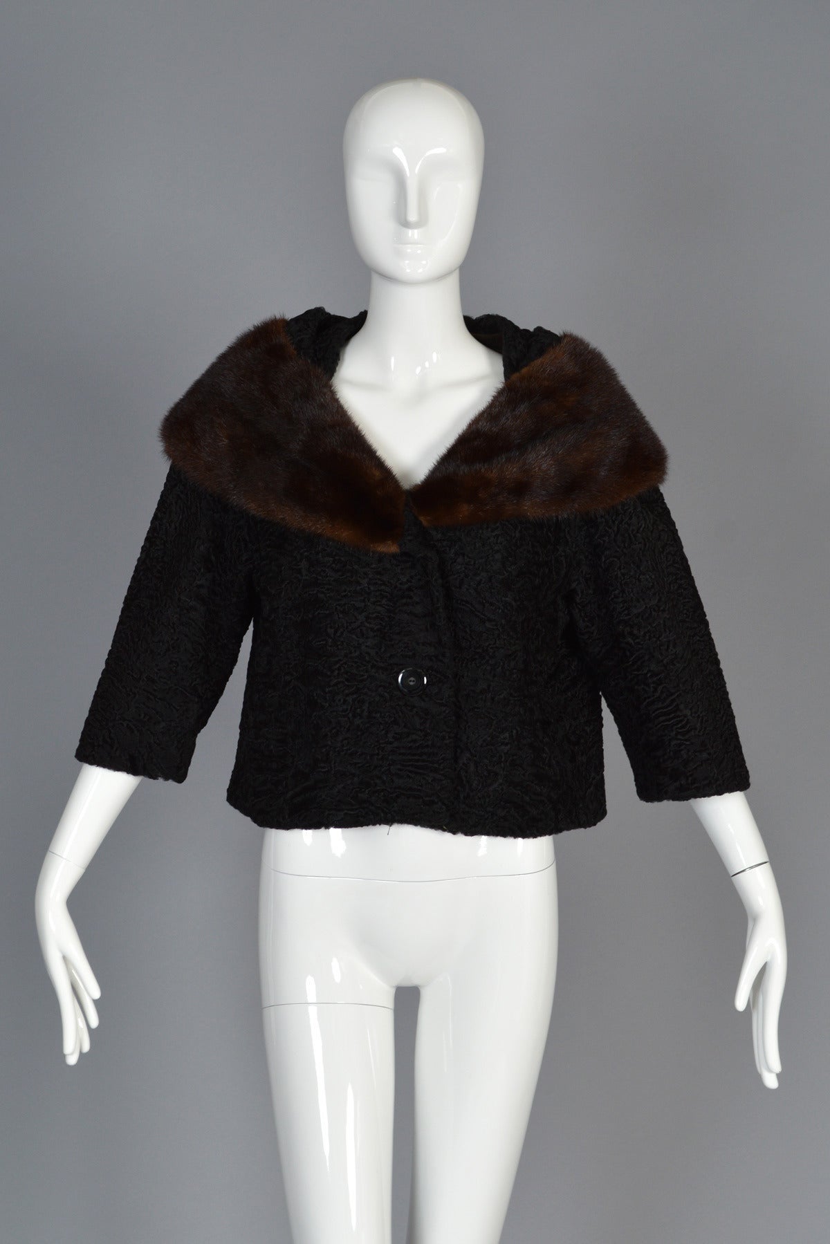 Women's Schiaparelli 1950's Astrakhan + Mink Fur coat