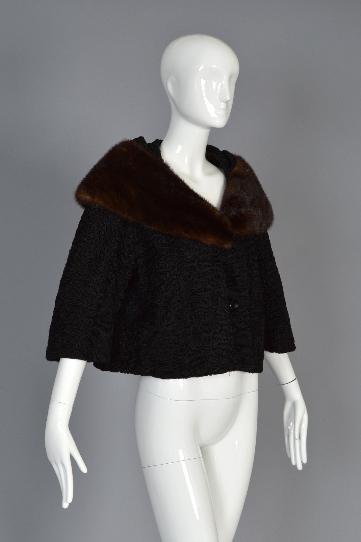 Schiaparelli 1950's Astrakhan + Mink Fur coat 1