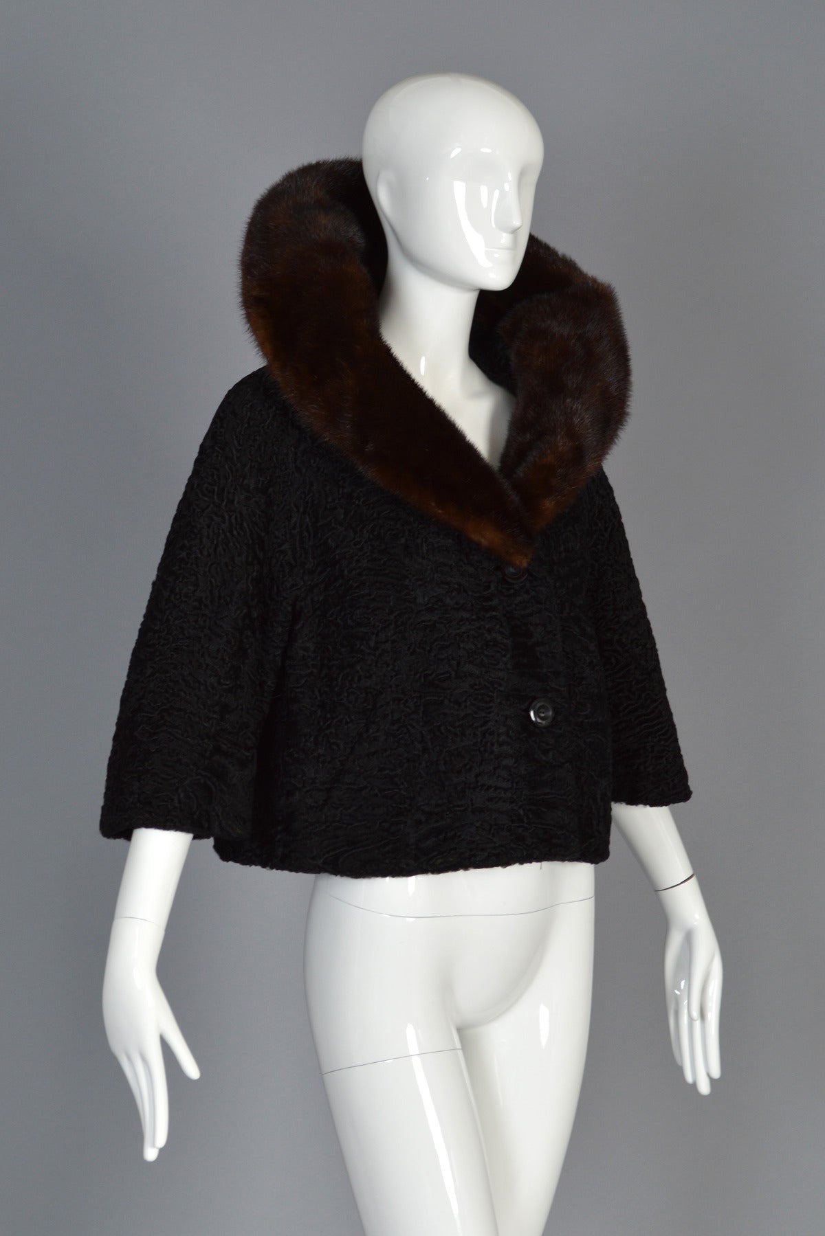 Schiaparelli 1950's Astrakhan + Mink Fur coat 2