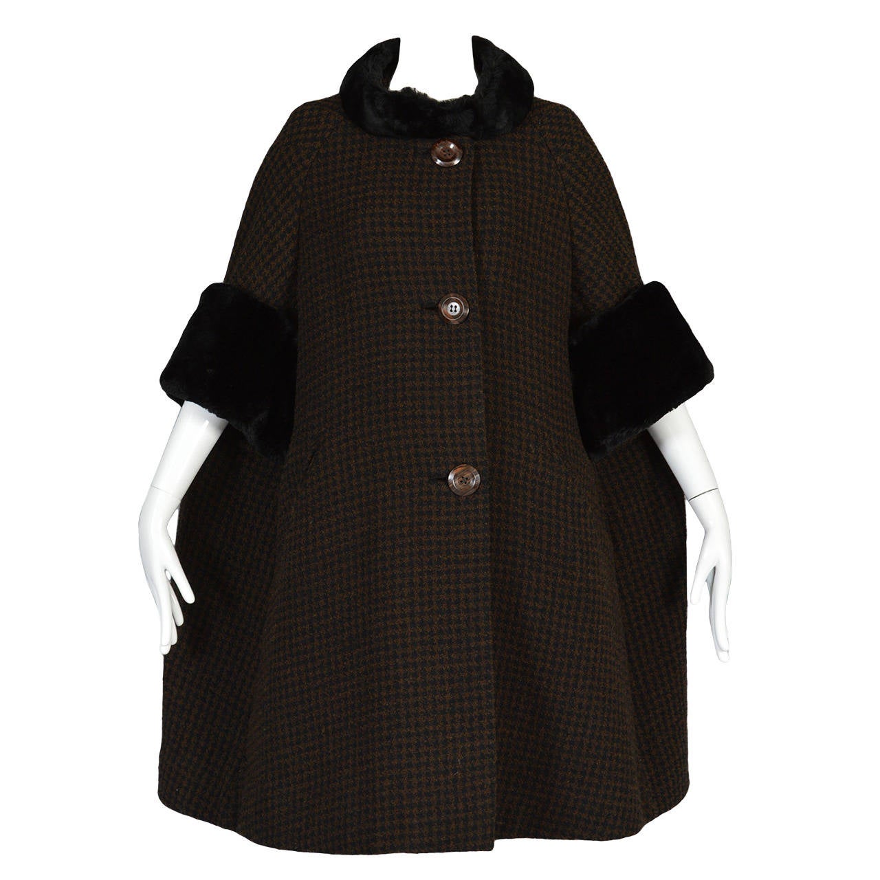 1950's Checked Wool + Sheared Beaver Swing Coat