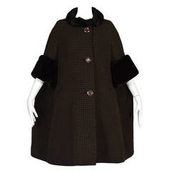 Used 1950's Checked Wool + Sheared Beaver Swing Coat