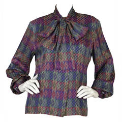 Givenchy 1970's Graphic Silk Blouse with Ascot