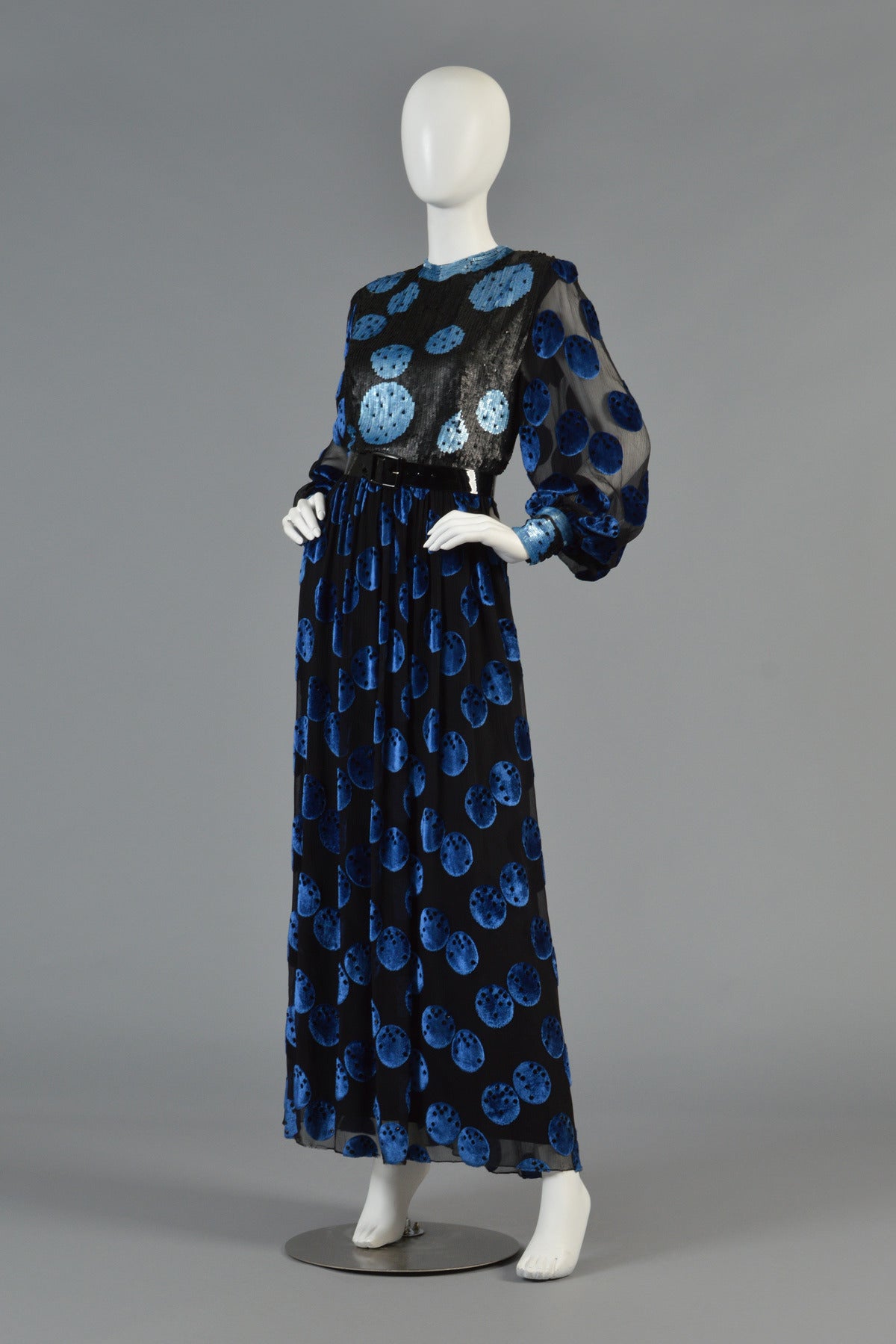 Adele Simpson Velvet, Silk + Sequins Polkadot Evening Gown 1