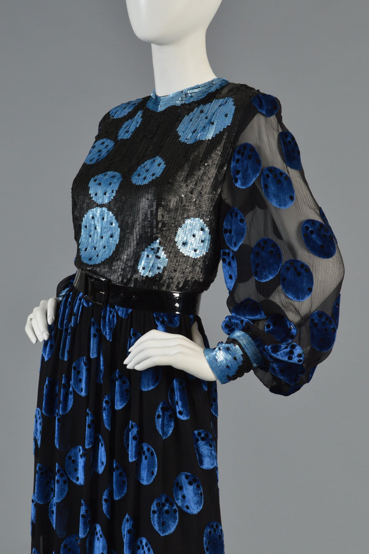 Adele Simpson Velvet, Silk + Sequins Polkadot Evening Gown 2