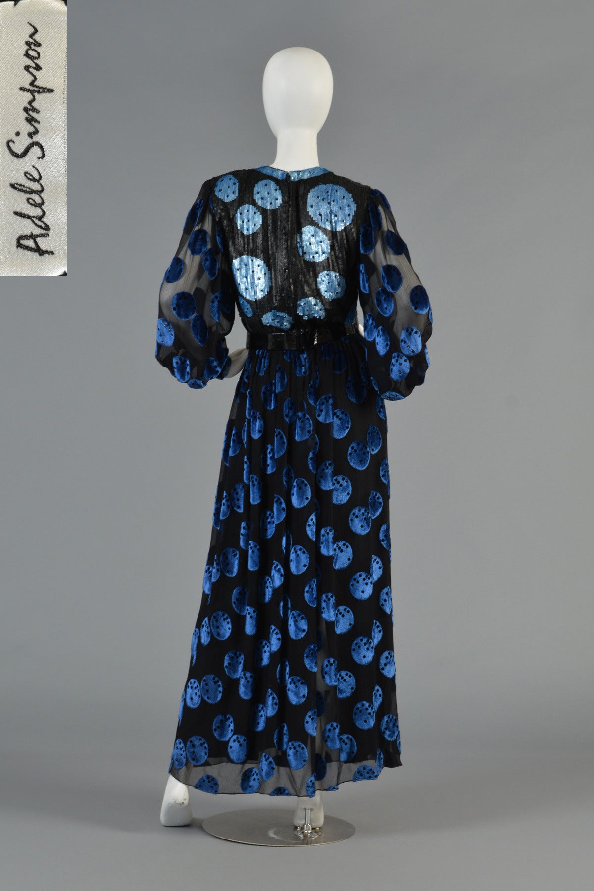 Adele Simpson Velvet, Silk + Sequins Polkadot Evening Gown 4