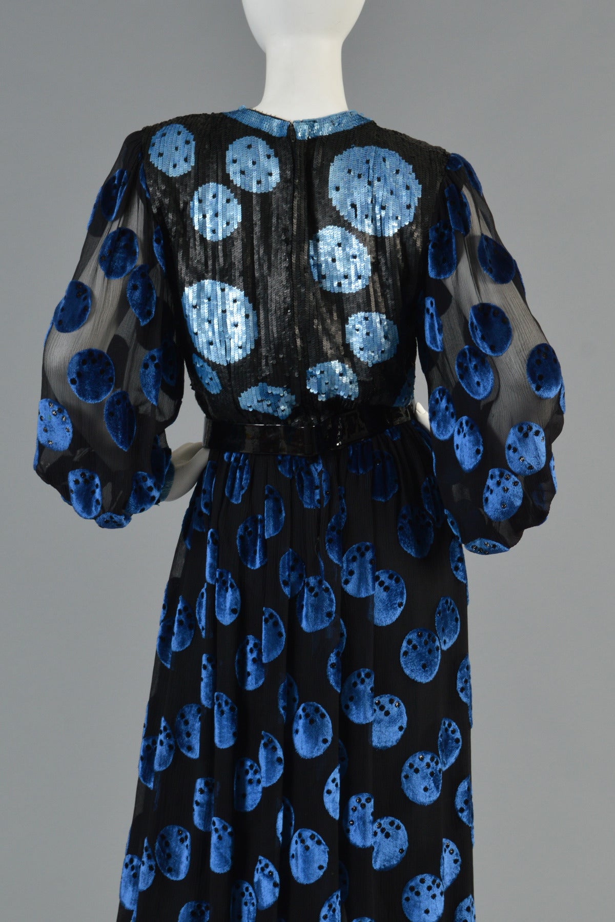 Adele Simpson Velvet, Silk + Sequins Polkadot Evening Gown 5