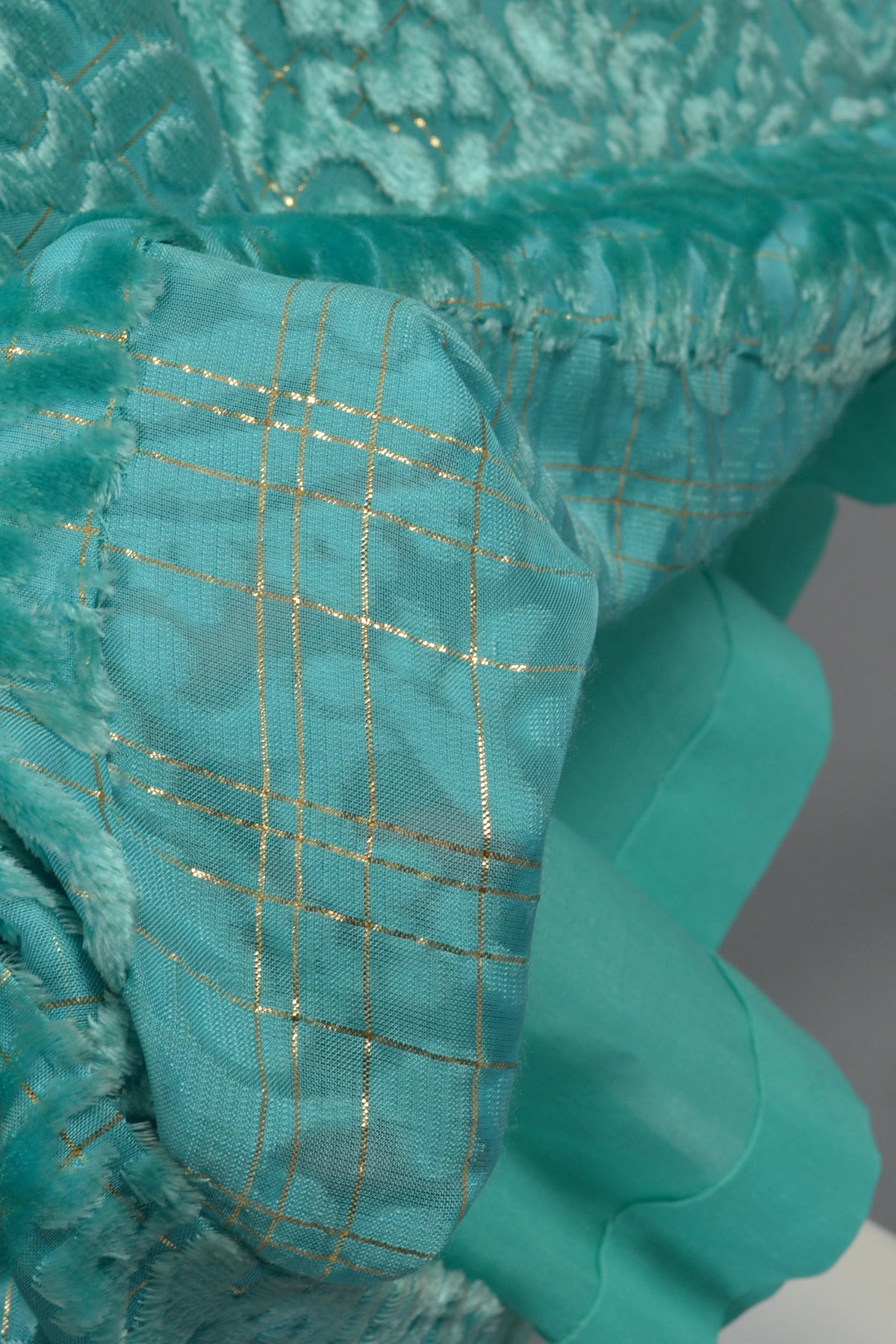 Richilene Burnout Velvet Metallic Aqua Gown For Sale 2