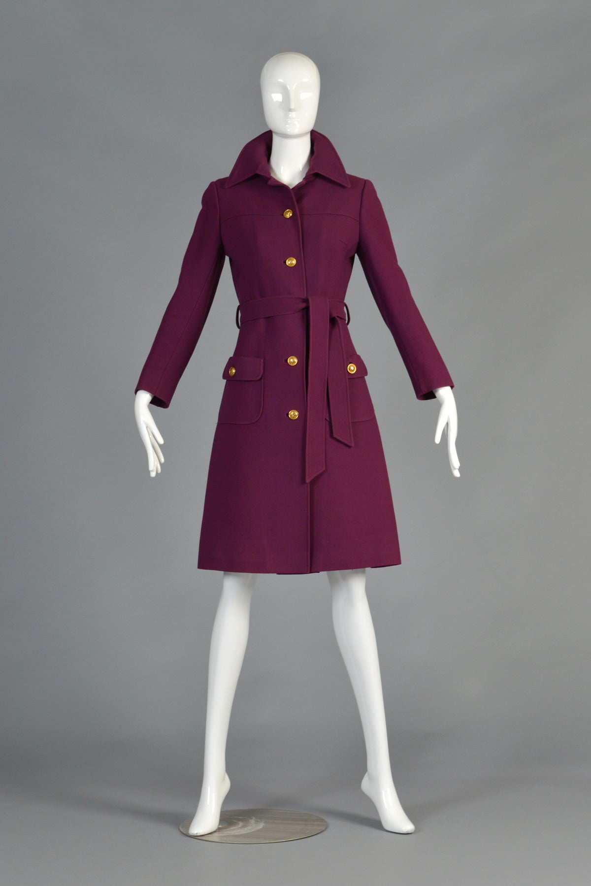 Slender Valentino for TWA 1970's Wool Trench Coat with Logo Buttons