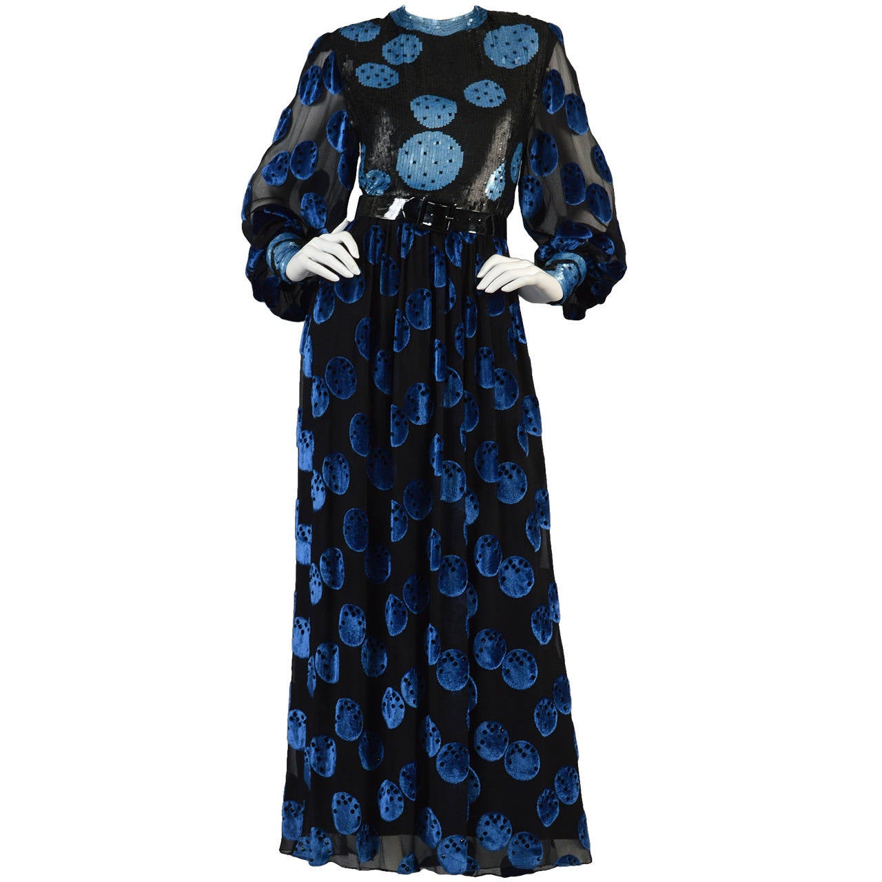 Adele Simpson Velvet, Silk + Sequins Polkadot Evening Gown