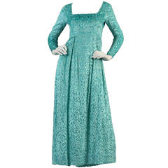 Richilene Burnout Velvet Metallic Aqua Gown