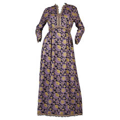 1970's Lavender + Black Lace Maxi Dress