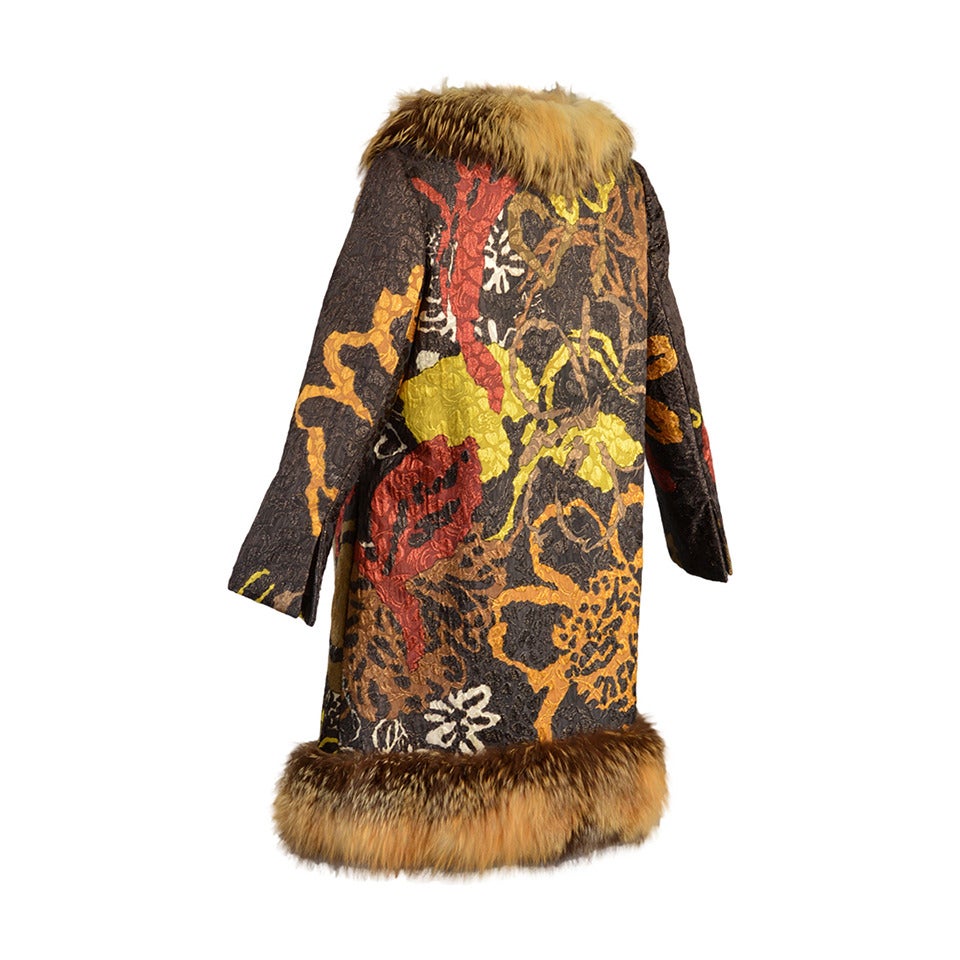 1960s Bill Blass Metallic Jacquard + Fox Fur Coat