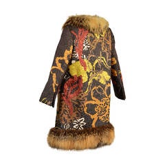 Used 1960s Bill Blass Metallic Jacquard + Fox Fur Coat