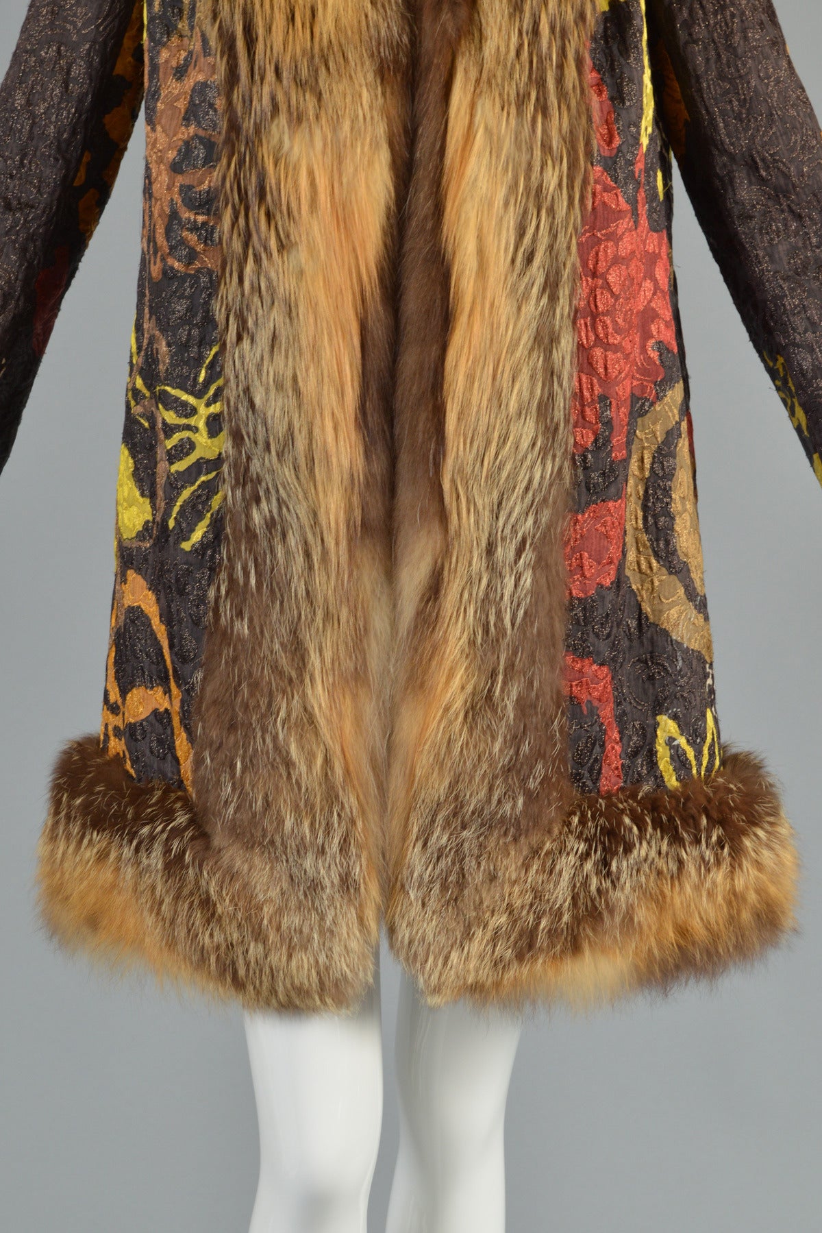 Women's 1960s Bill Blass Metallic Jacquard + Fox Fur Coat