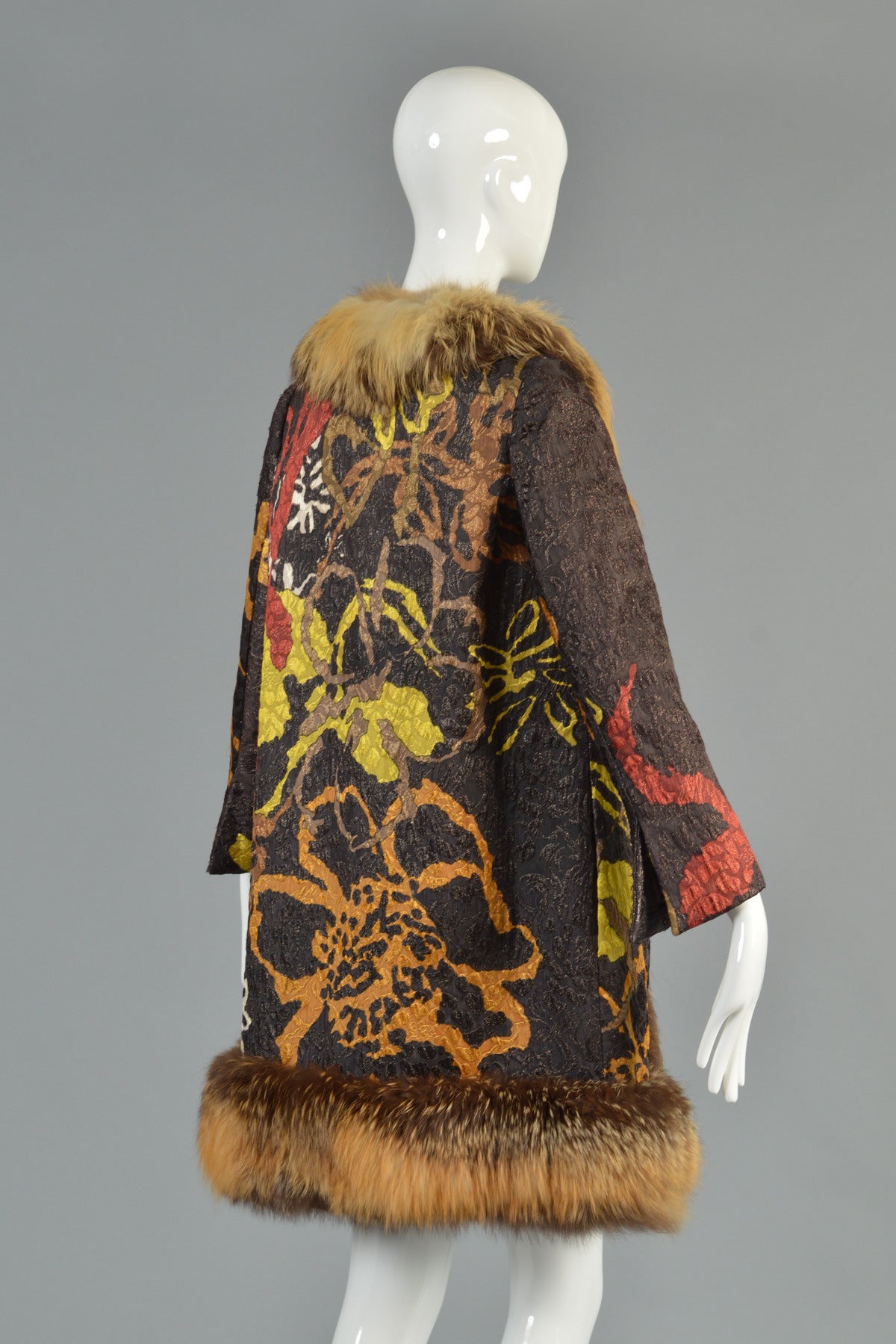 1960s Bill Blass Metallic Jacquard + Fox Fur Coat 3