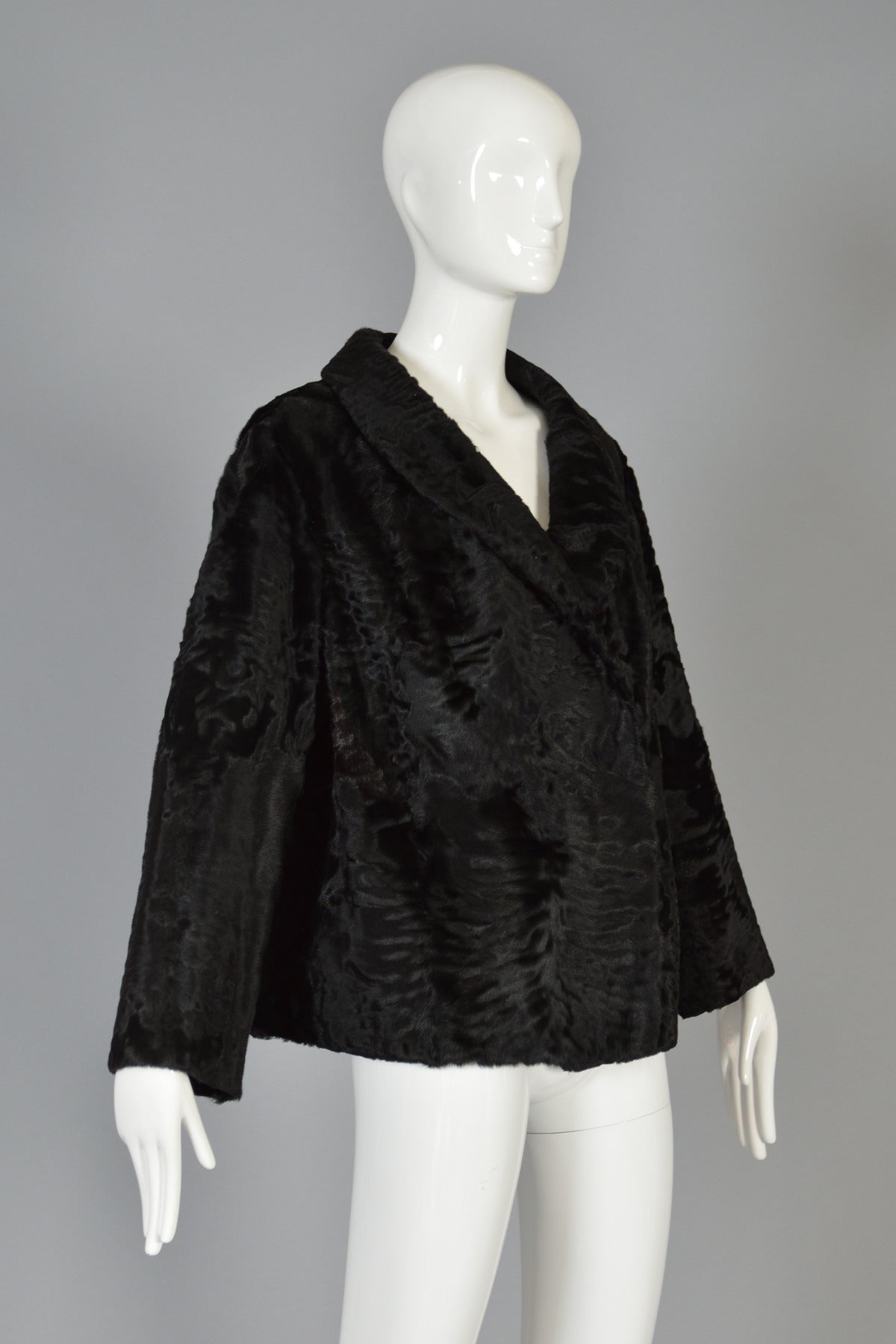 Black Luxe 1950's Cropped Broadtail Fur Jacket