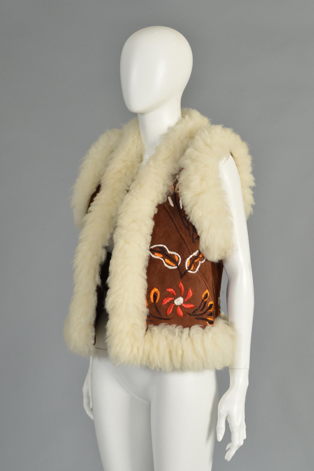 Women's 1960s Embroidered Shearling Fur Gilet
