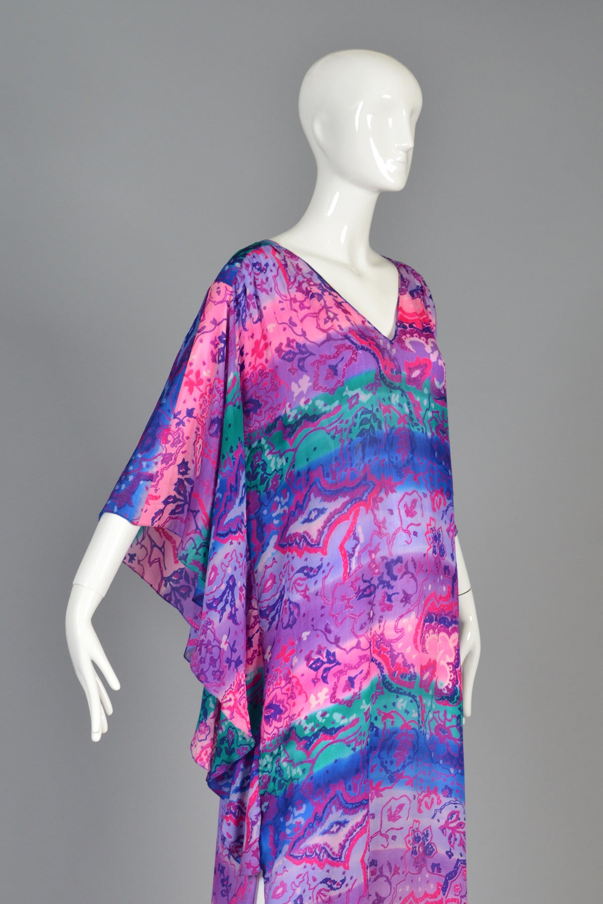 Christian 1980's Dior Silk Floral Caftan Maxi Dress 2